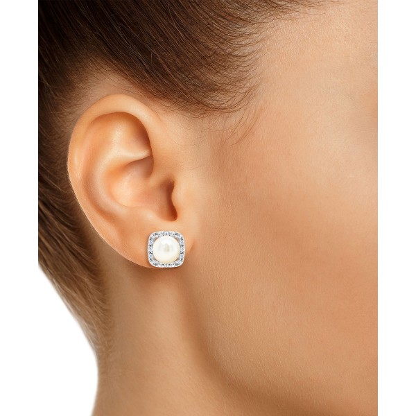 Cultured & White Sapphire (1/5 ct. ) Stud Earrings in 10k Gold