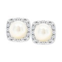 Cultured & White Sapphire (1/5 ct. ) Stud Earrings in 10k Gold