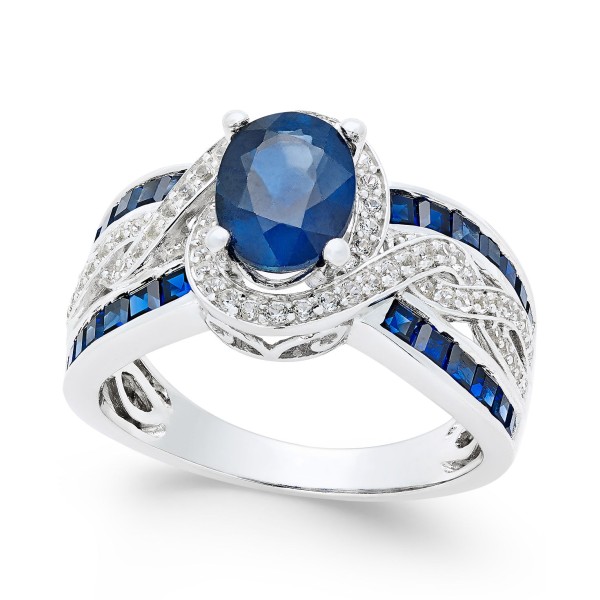 Sapphire (2-3/4 ct. ) and (1/3 ct. ) Ring in 14k White Gold