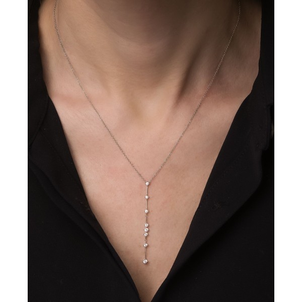 Vertical Line Lariat Necklace (1/3 ct. ) in 10k White Gold 17