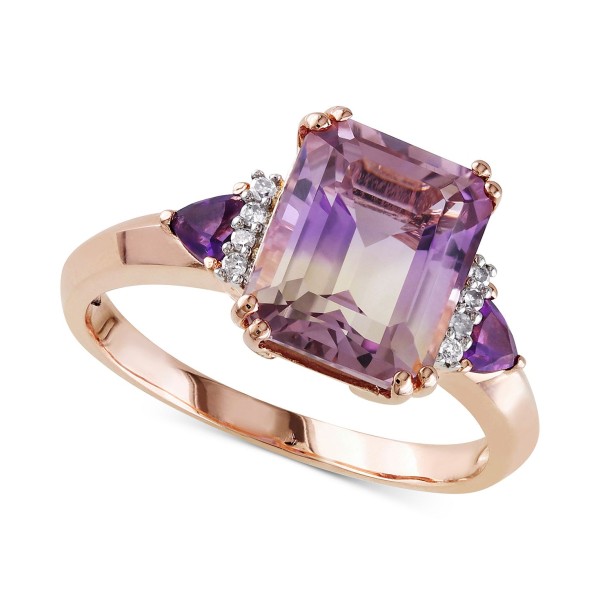 Ametrine (3-1/4 ct. ) Amethyst (1/5 ct. ) & (1/20 ct. ) Statement Ring in Gold-Plated