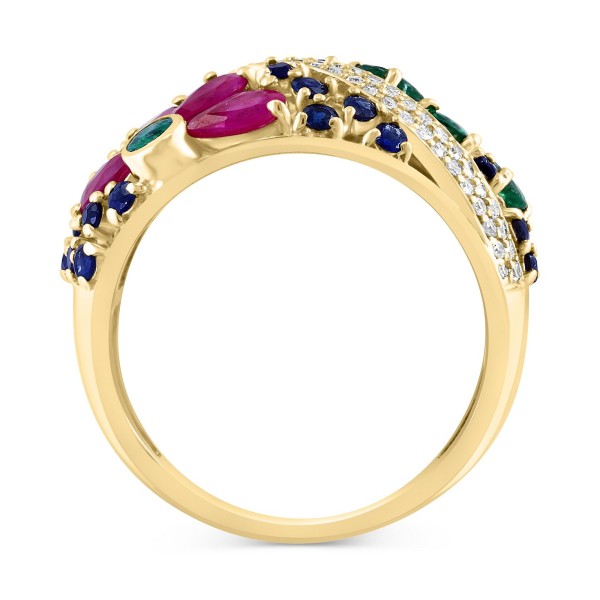 Multi-Gemstone (2-3/4 ct. ) & (1/4 ct. ) Flower Openwork Ring in 14k Gold