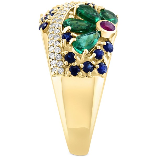 Multi-Gemstone (2-3/4 ct. ) & (1/4 ct. ) Flower Openwork Ring in 14k Gold