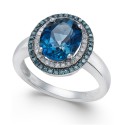 Blue (2-3/4 ct. ) Blue and White (1/3 ct. ) Oval Ring in 14k White Gold