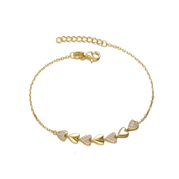 Adjustable Bracelet with 14k Yellow Gold Plating and Cubic Pave Heart