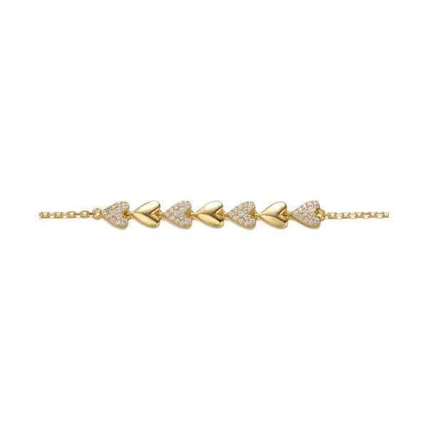 Adjustable Bracelet with 14k Yellow Gold Plating and Cubic Pave Heart