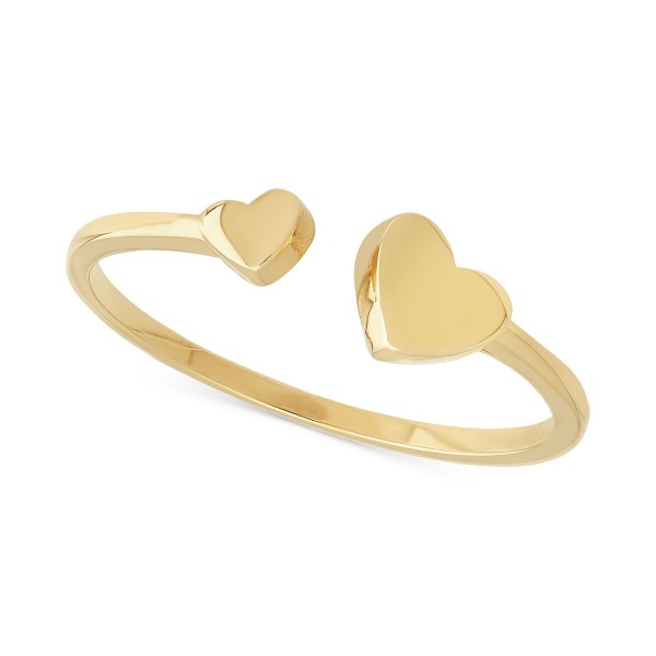 Polished Double Heart Cuff Ring in 10k Gold