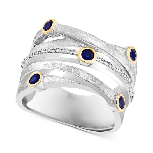 Sapphire (3/8 ct. ) & (1/20 ct. ) Multirow Statement Ring and 18k Gold