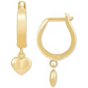 Dangle Heart Huggie Hoop Earrings in 10k Gold