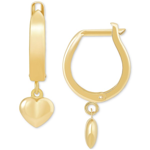 Dangle Heart Huggie Hoop Earrings in 10k Gold