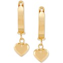 Dangle Heart Huggie Hoop Earrings in 10k Gold