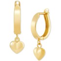 Dangle Heart Huggie Hoop Earrings in 10k Gold