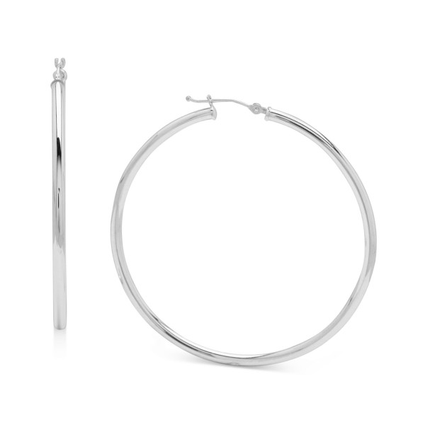 14k White Gold Earrings Large Polished Hoop