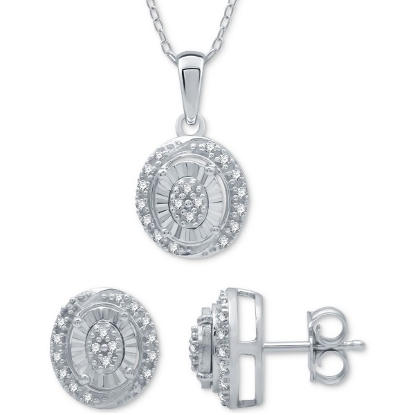 2-Pc. Set (1/6 ct. ) Oval Cluster Pendant Necklace & Matching Stud Earrings