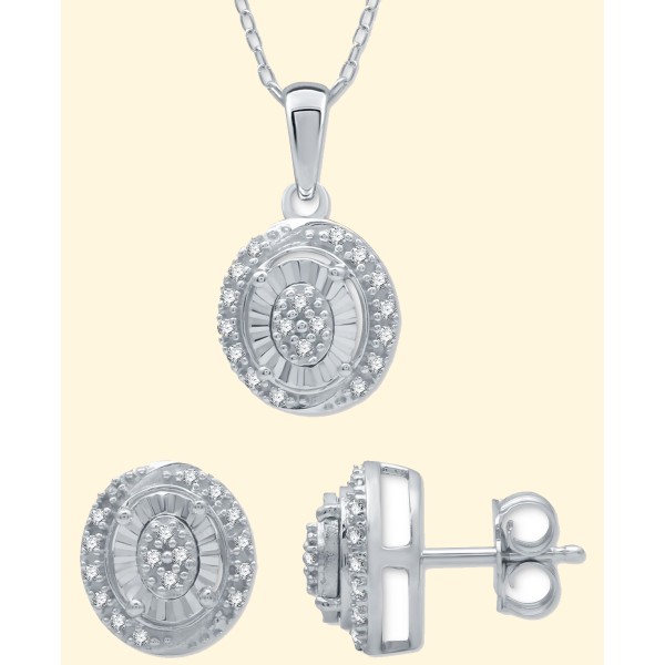 2-Pc. Set (1/6 ct. ) Oval Cluster Pendant Necklace & Matching Stud Earrings