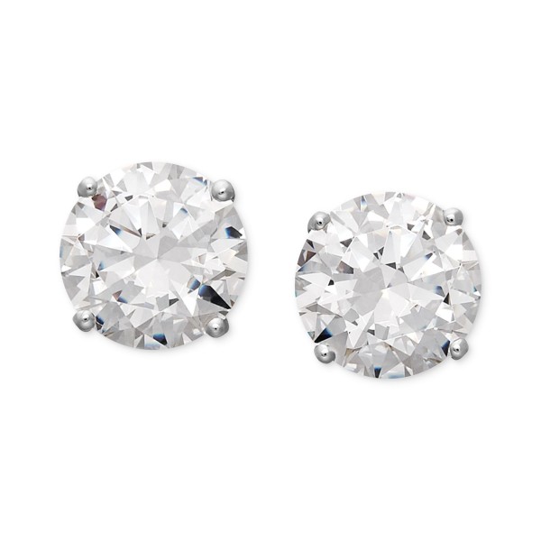 Cubic Round Stud Earrings Collection in 14k White Gold