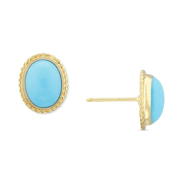 Turquoise Stud Earrings in 14k Yellow Gold