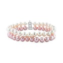 & White (6 1/3 - 7 1/3mm) & White (1/10 ct. t.w) Two Row Bracelet