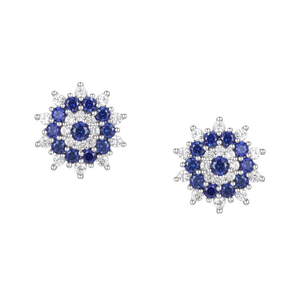 Sapphire (5/8 ct. ) & White Sapphire (1/3 ct. ) Flower Stud Earrings in 14k Gold-Plated (Also in & )