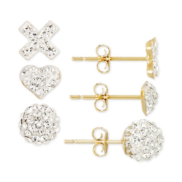 3-Pc. Set Pave Stud Earrings in 10k Gold