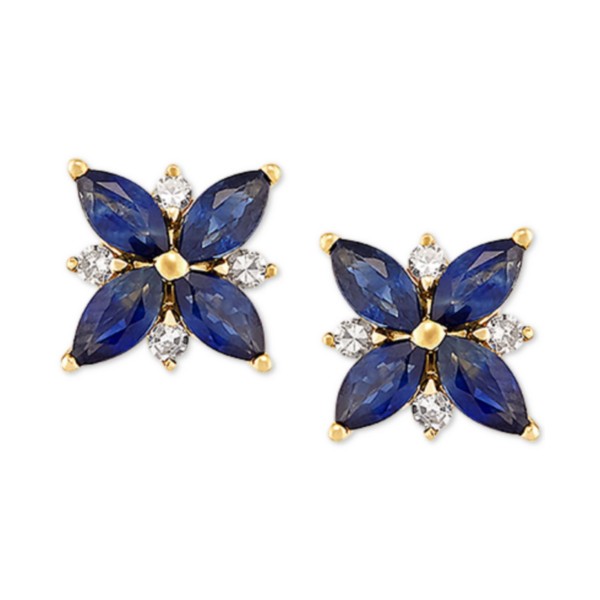 Sapphire (1-5/8 ct. ) & (1/8 ct. ) Flower Stud Earrings in 14k Gold (Also in )