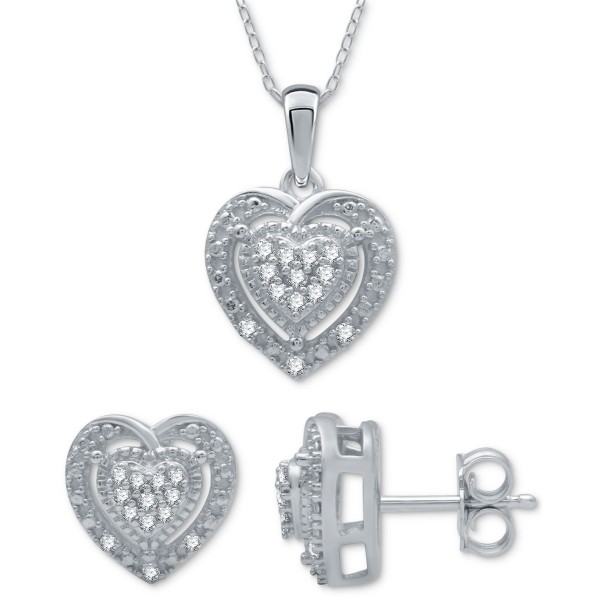 2-Pc. Set (1/6 ct. ) Heart Cluster Pendant Necklace & Matching Stud Earrings