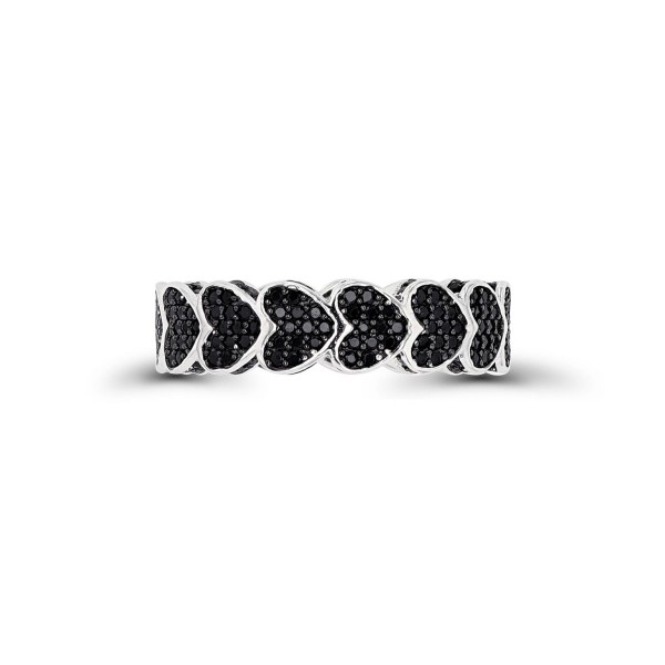 Black Spinel Pave Hearts Eternity Ring