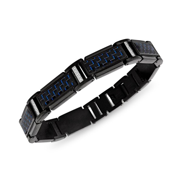 (1/5 ct. ) & Blue Carbon Fiber Bracelet in Black Ion-Plated Stainless Steel